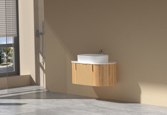 900MM Carysil Onyx Fluted Walnut Wall Hung Vanity (Stone Top and Brushed Gold Handle Included)