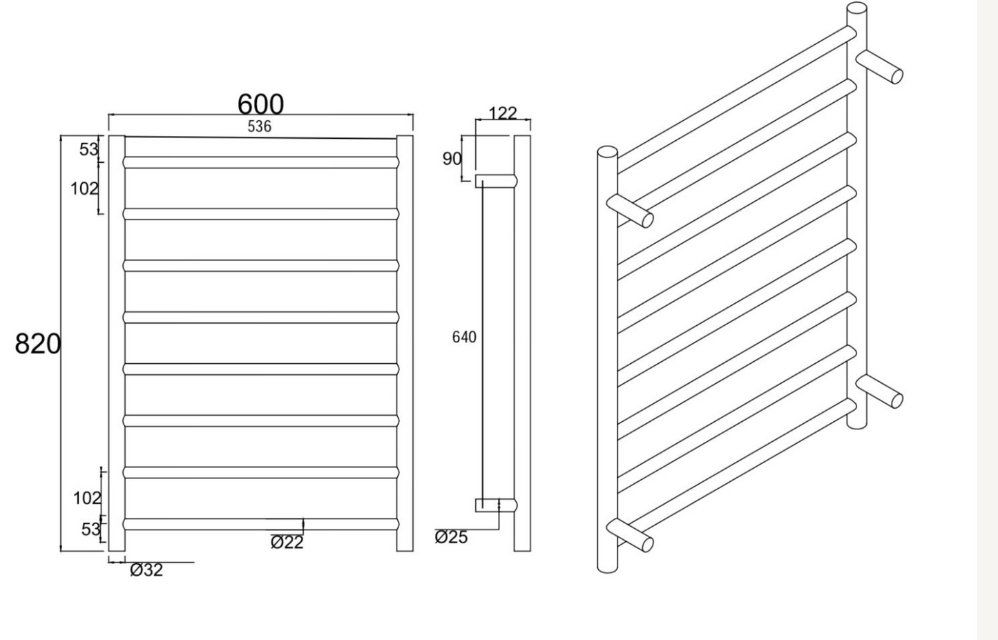 Round Chrome Electric Heated Towel Rack 8 Bars