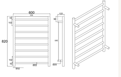 Round Chrome Electric Heated Towel Rack 8 Bars
