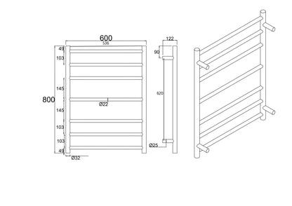 Round Matte Black Electric Heated Towel Rack 7 Bars