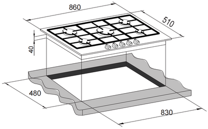 Carysil Built-In Black Glass Gas Cooktop 90cm