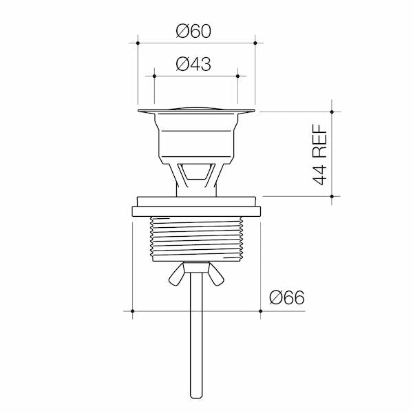 Technical drawing of a basin drain with dimensions labeled