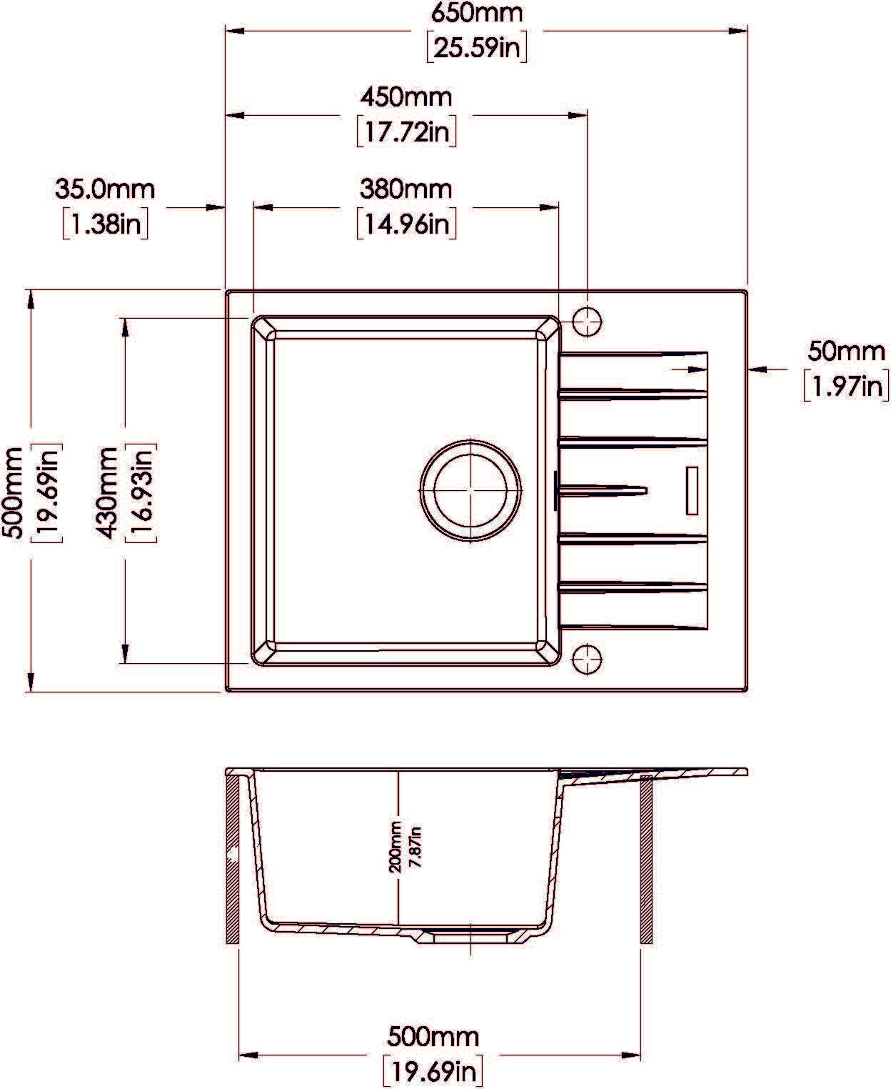 Carysil City Single Bowl with Drainer Granite Kitchen Sink 650*500mm