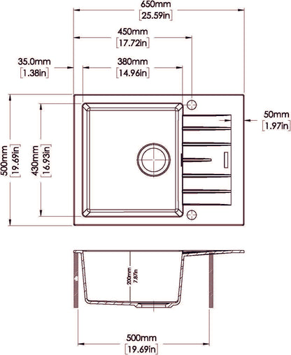 Carysil City Single Bowl with Drainer Granite Kitchen Sink 650*500mm