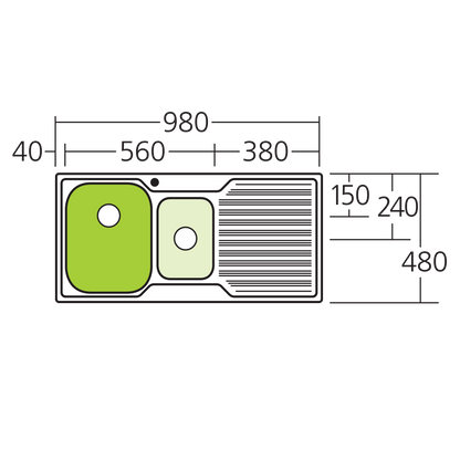 Diaz 1 & 1/2 Bowl Sink With Drainer