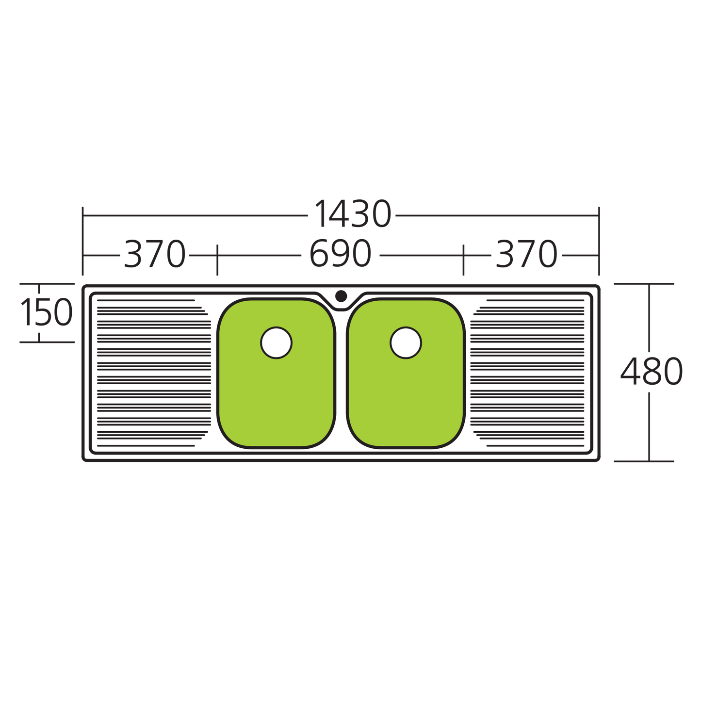 Diaz Double Bowl Sink With Double Drainer