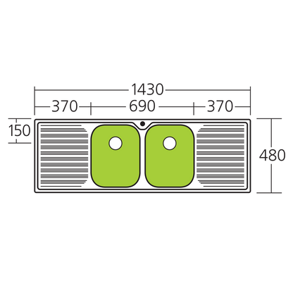 Diaz Double Bowl Sink With Double Drainer