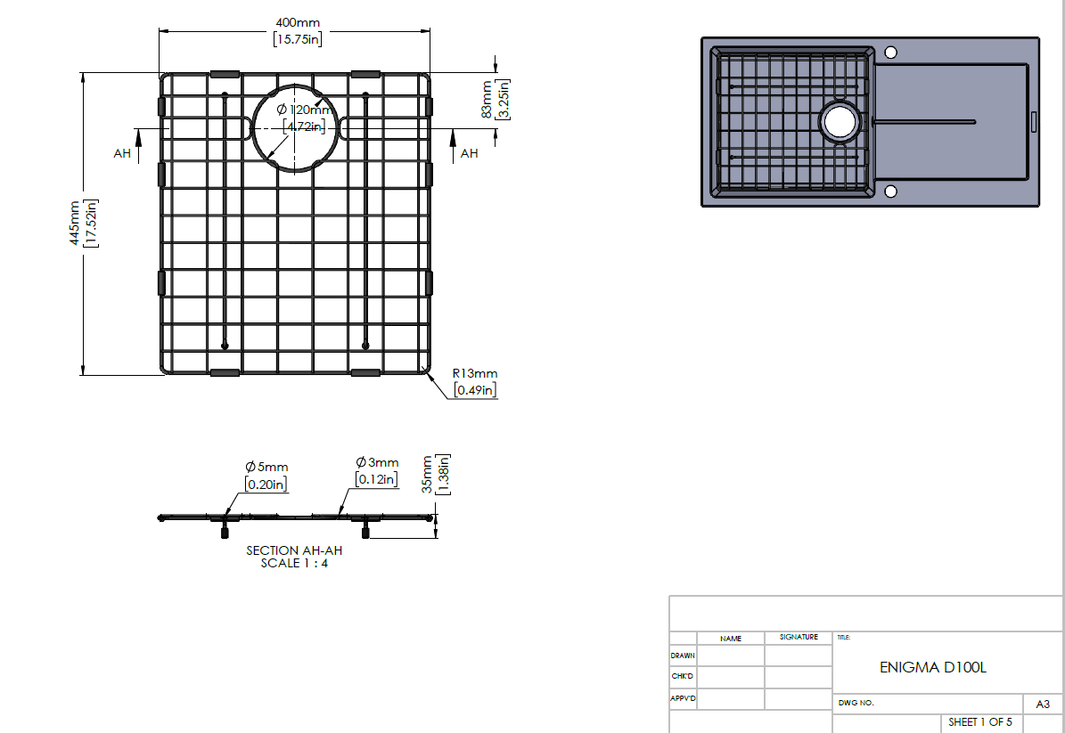Stainless Steel GOLD Sink Grid for Carysil Enigma D100L