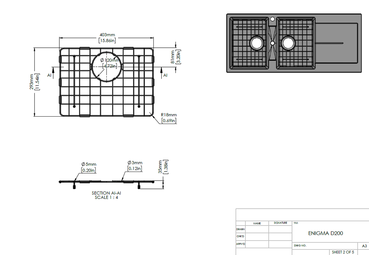 Stainless Steel Gunmetal Sink Grid for Carysil Enigma D200