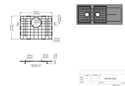 Stainless Steel Gunmetal Sink Grid for Carysil Enigma D200