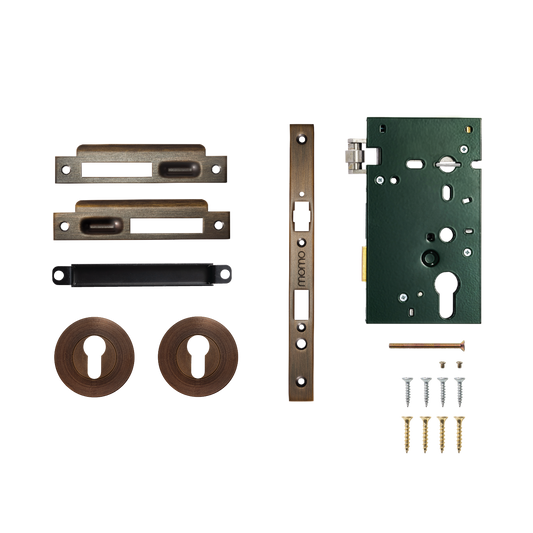 Momo Solid Brass Roller Mortice Entrance Set In Bronze