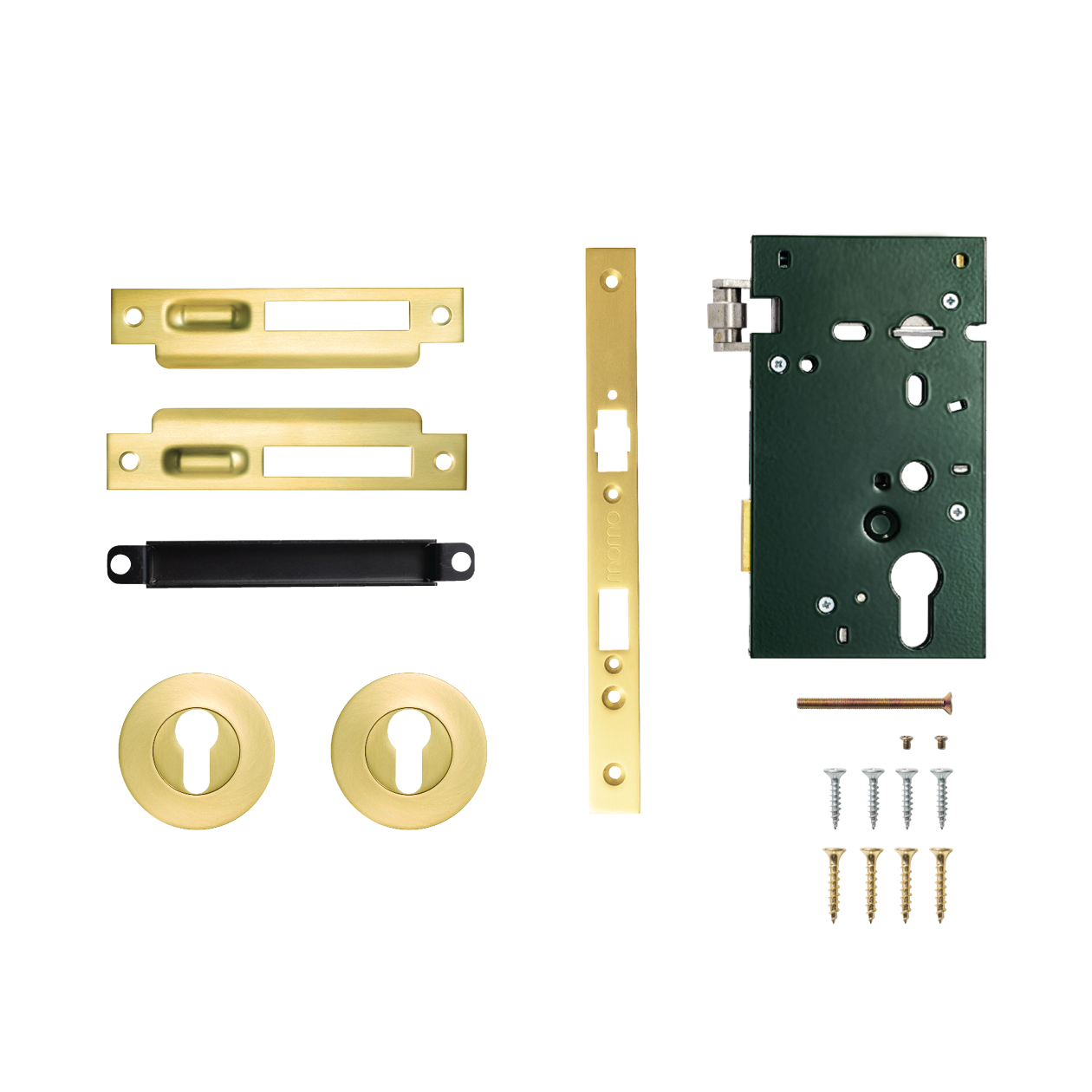 Momo Solid Brass Roller Mortice Entrance Set In Brushed Satin Brass