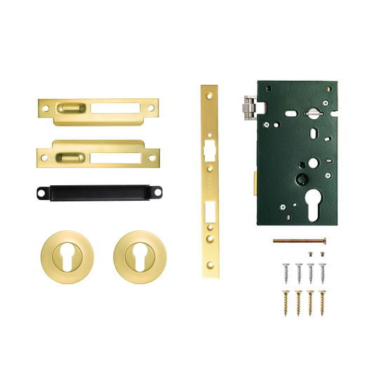 Momo Solid Brass Roller Mortice Entrance Set In Brushed Satin Brass