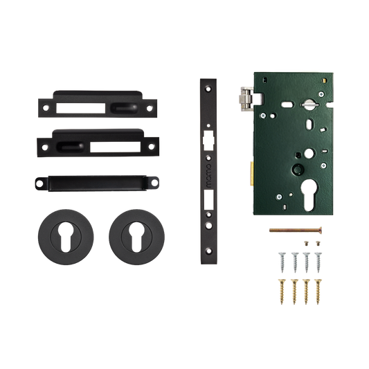 Momo Solid Brass Roller Mortice Entrance Set In Matt Black
