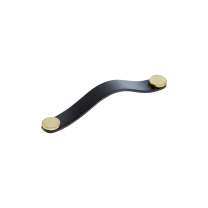 Momo Flexa Leather D Handle 160mm in Black with Brass Buttons