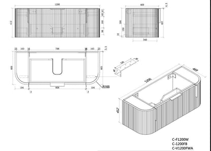 Carysil Forma 1200MM Wall Hung White Side Drawer Vanities