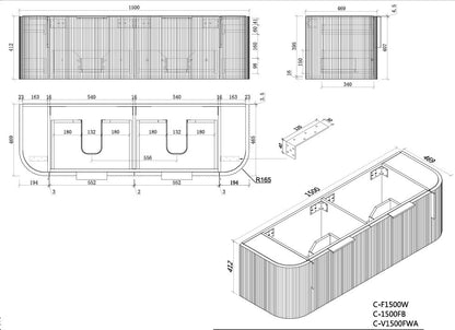 Carysil Forma 1500MM Wall Hung White Side Drawer Vanities