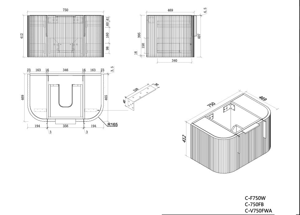 Carysil Forma Series 750MM Wall Hung White Side Drawer Vanities