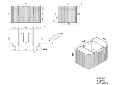 Carysil Forma Series 750MM Wall Hung White Side Drawer Vanities