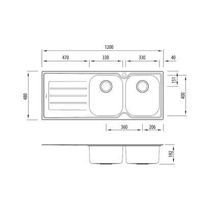 Flinders Double Bowl Topmount Sink With Drainer