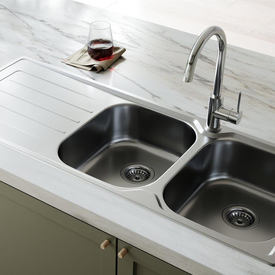 Flinders Double Bowl Topmount Sink With Drainer