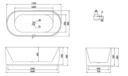 1700x800x580mm Berri Freestanding Fluted