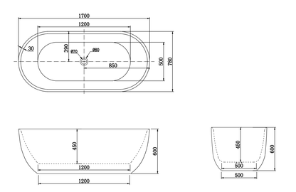 1700x780x600mm Berri Free standing Matte White