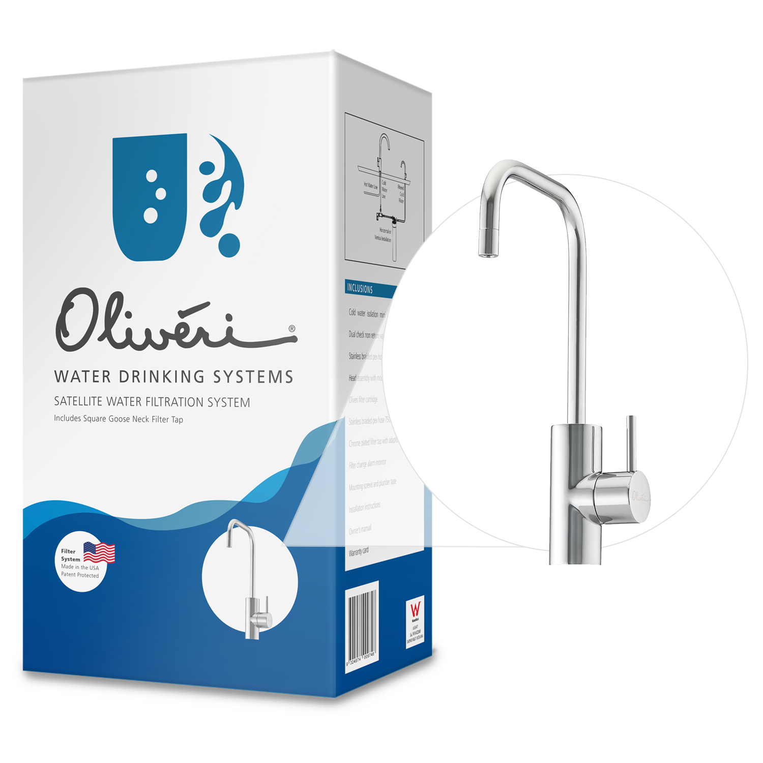 Satellite Water Filtration System with Square Goose Neck Filter Tap