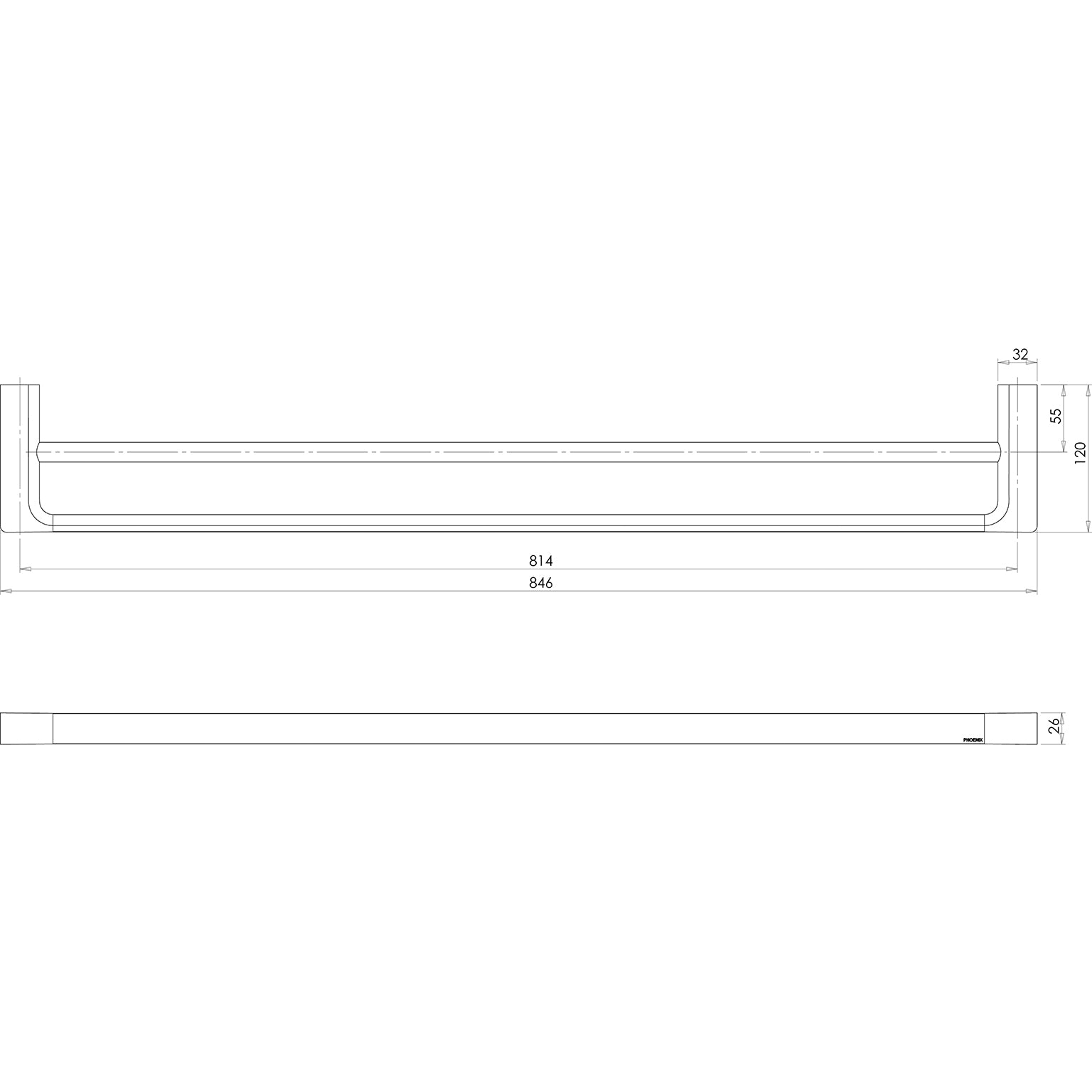 Gloss Double Towel Rail 800mm