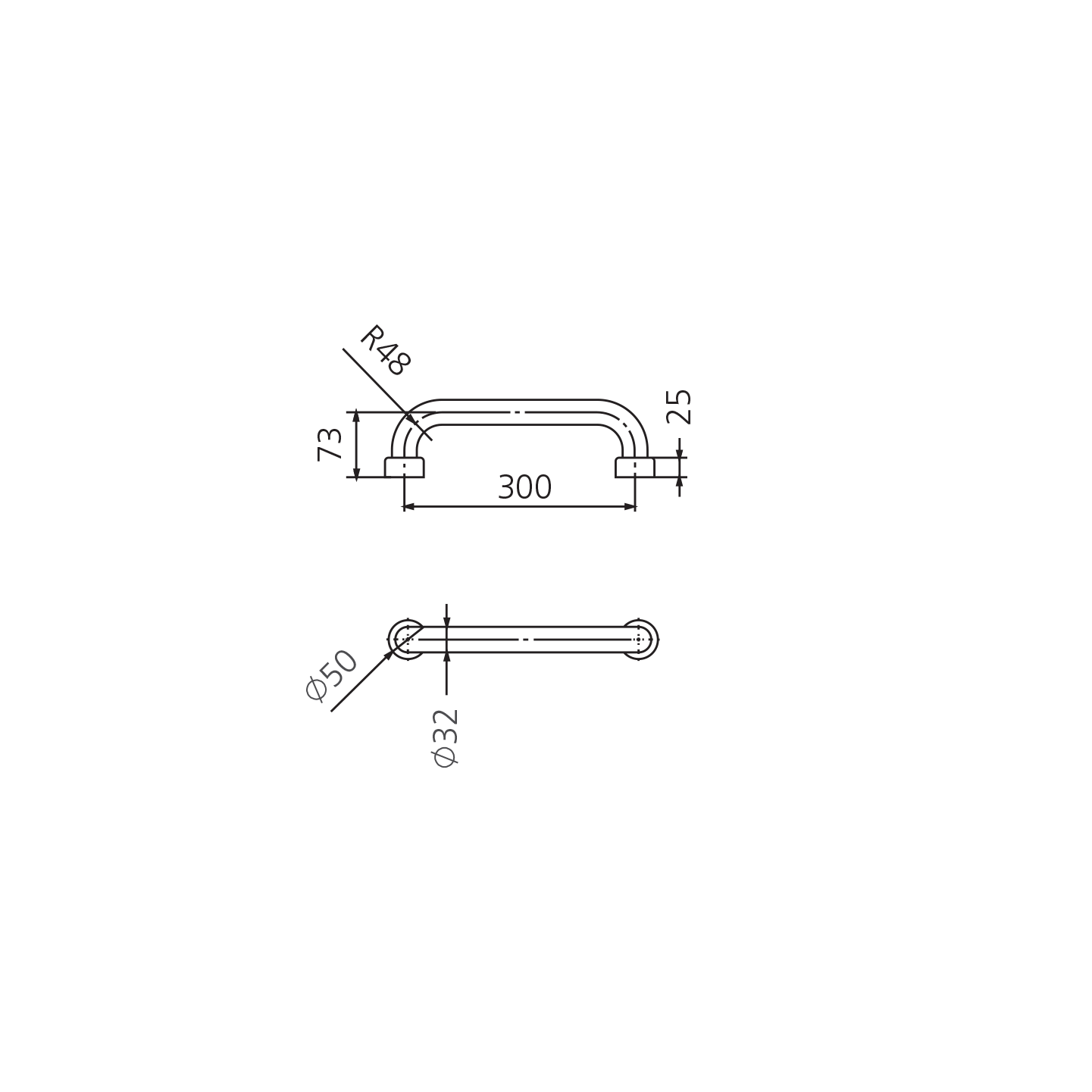 Holdfast Straight Grab Rail 300mm