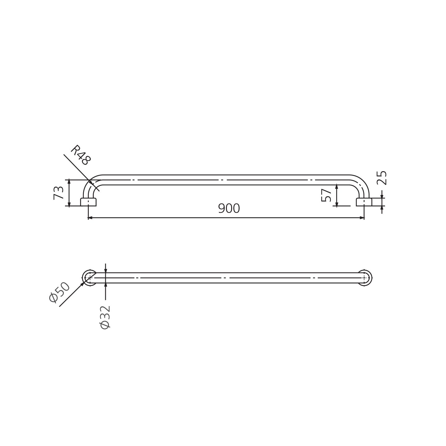 Holdfast Straight Grab Rail 900mm