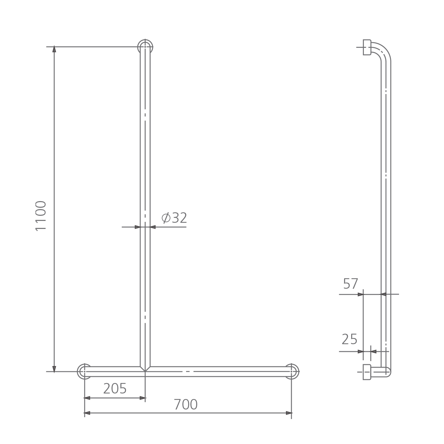 Holdfast Inverted T Shower Rail (Left Hand)