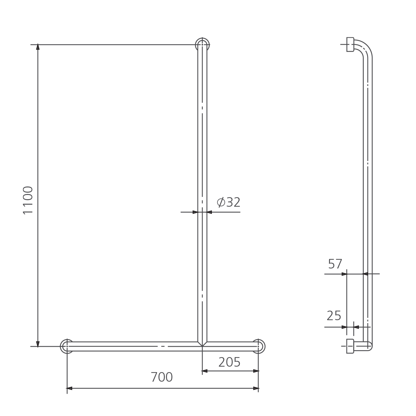 Holdfast Inverted T Shower Rail (Right Hand)