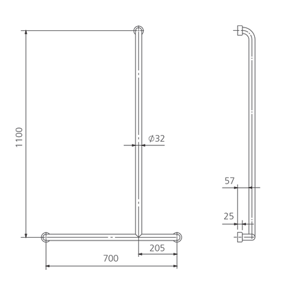 Holdfast Inverted T Shower Rail (Right Hand)