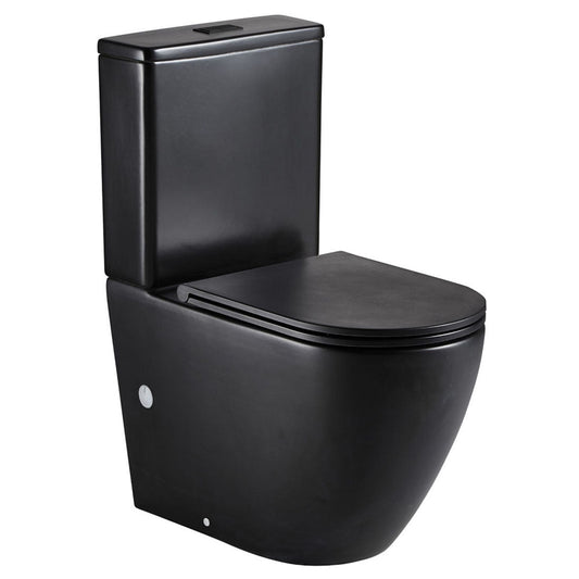 Fienza Koko Back-to-Wall Toilet Suite, Slim Seat, Matte Black, S-Trap 90-160