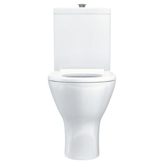 Fienza Delta Care Back-to-Wall Toilet Suite, White Seat, Raised Buttons, P-Trap