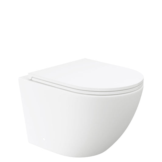 Fienza Koko Tornado Flush Wall Hung Toilet Suite, Slim Seat, Matte White