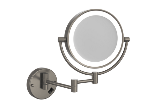 1 & 5x Magnification Brushed Nickel Wall Mounted Shaving Mirror, 200mm Diameter with Concealed Wiring