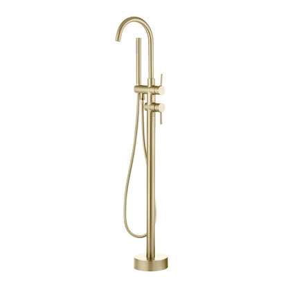 Light Brushed Brass Freestanding Tap with Handheld Shower