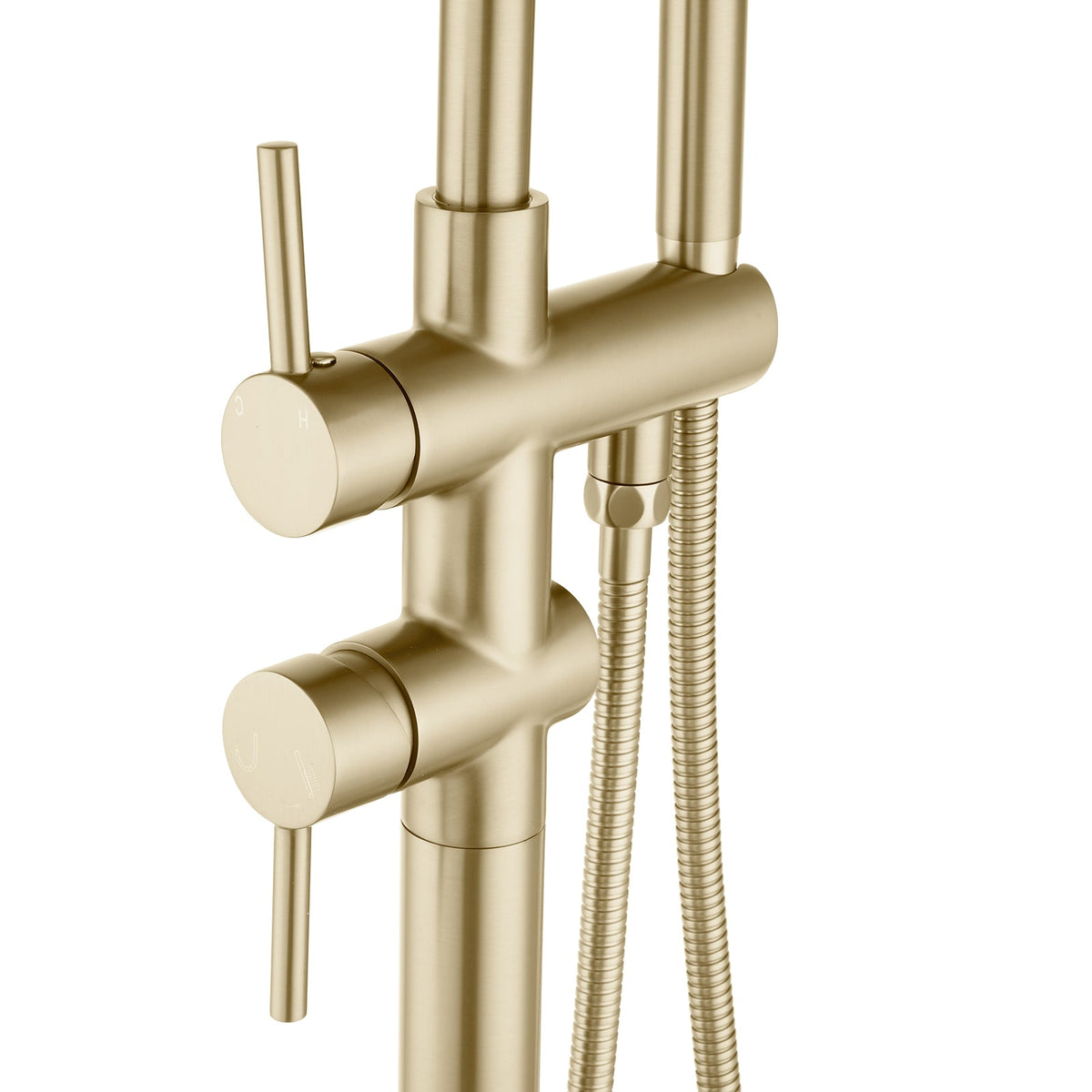 Light Brushed Brass Freestanding Tap with Handheld Shower