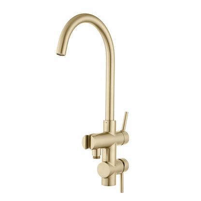 Light Brushed Brass Freestanding Tap with Handheld Shower