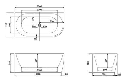 1500x750x580mm Gina Fluted Left Corner Matte Black