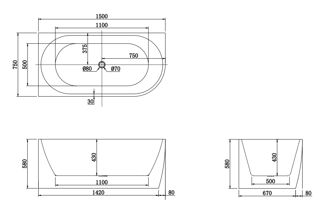 1500x750x580mm Gina Left Corner Matte White
