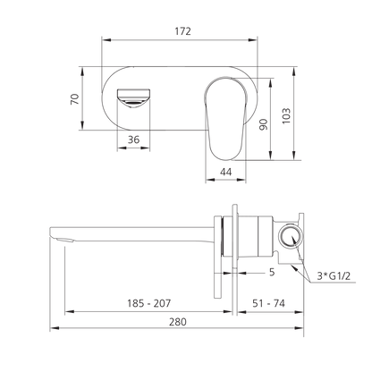 London Chrome Wall Mixer Set - Trim Kit Only