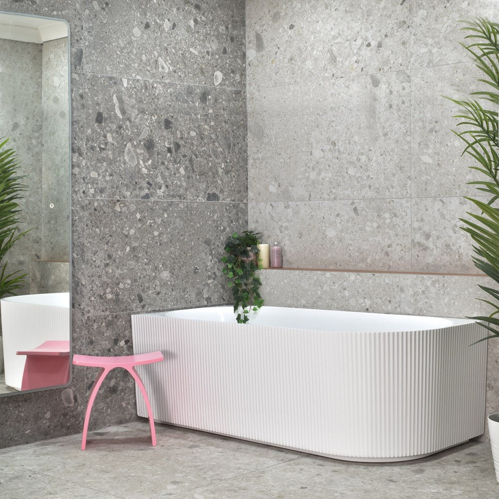 Brighton Groove 1700mm Fluted Oval Freestanding Left Corner Bath Gloss White Finish