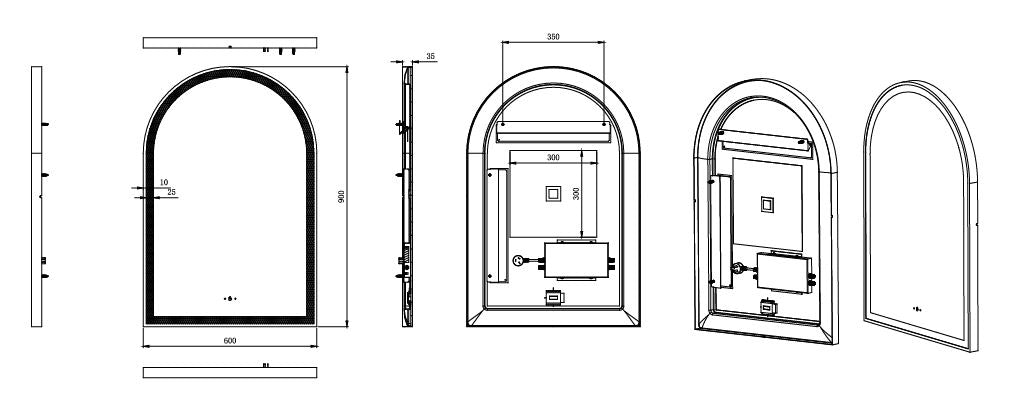 Vito Lirra Arched LED Bathroom Mirror - Matte Black 600 x 900mm