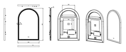 Vito Lirra Arched LED Bathroom Mirror - Matte Black 600 x 900mm