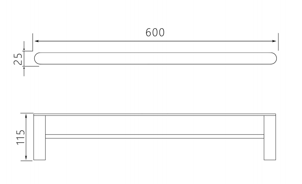 Luxen Double Towel Bar 600mm specification drawing with dimensions
