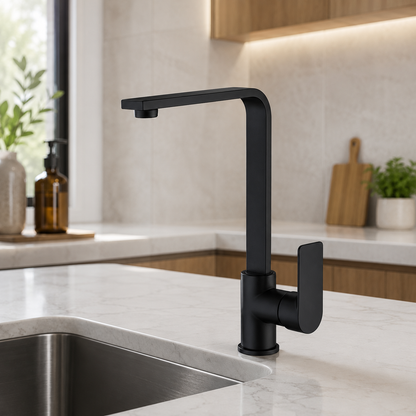 Luxen Kitchen Mixer in Noir Obsidian, installed