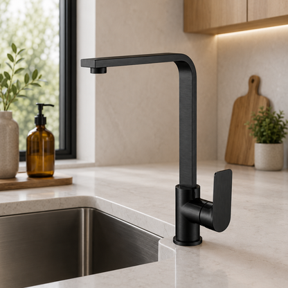 Luxen Kitchen Mixer in Forged Gunmetal, installed